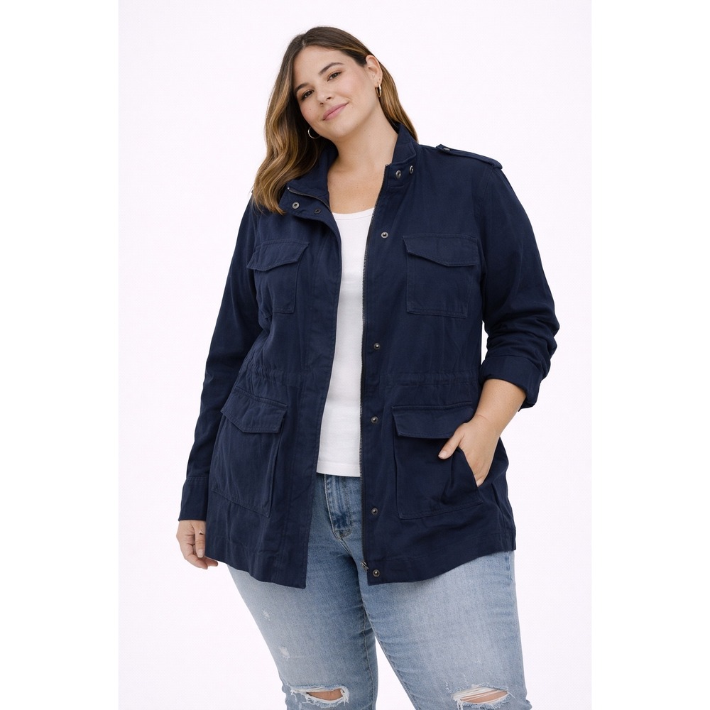 Unbranded Utility Field Jacket Women‎ XL Navy Blue Viscose Military Cargo Coat